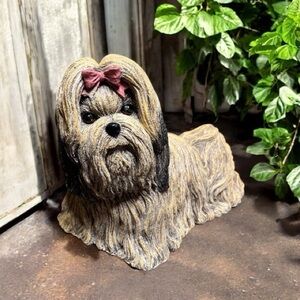 Shih Tzu Dog Statue with Pink Bow (See approximate Measurements)